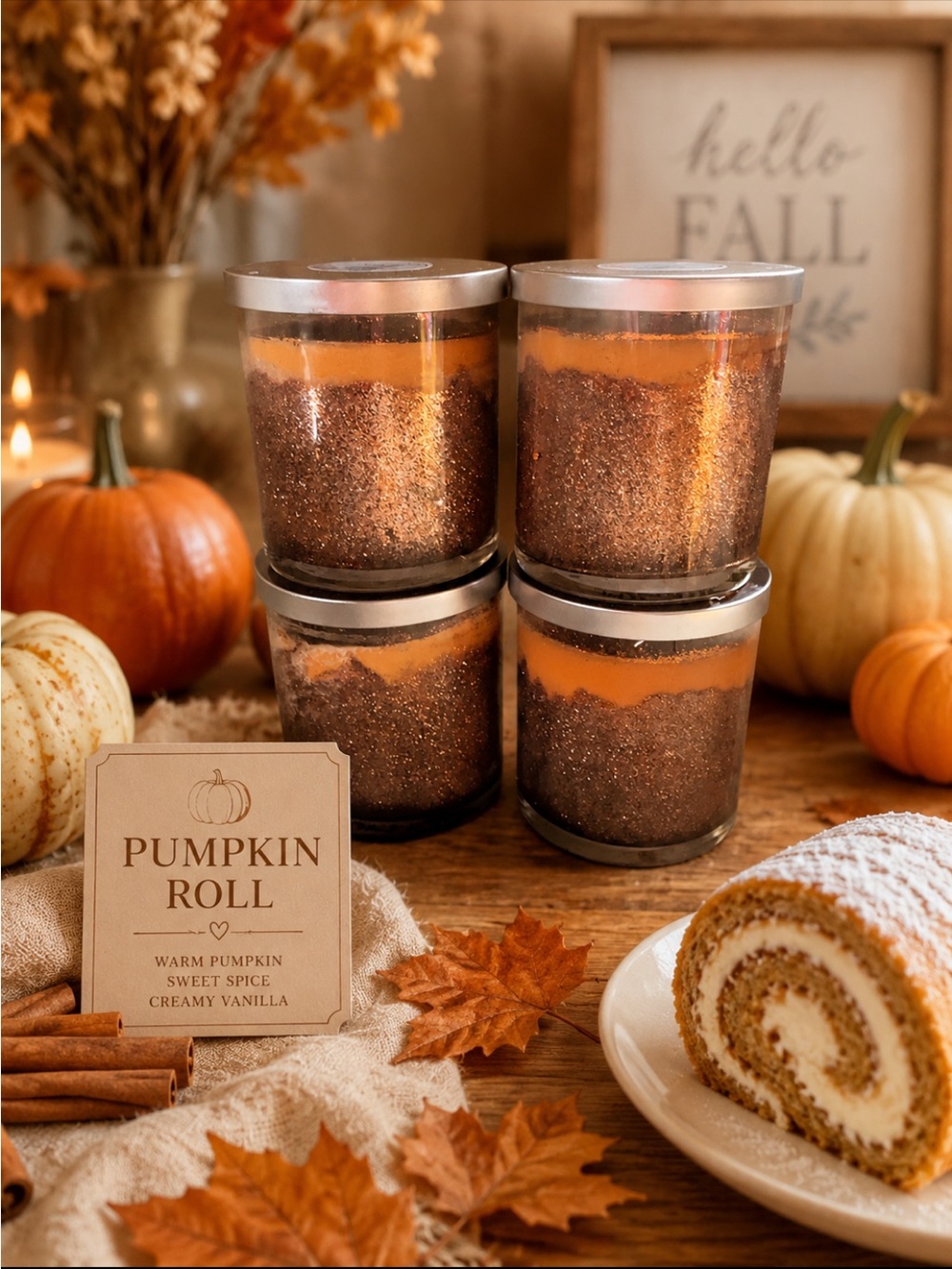 Pumpkin Roll Scented Jar Candle - Orange